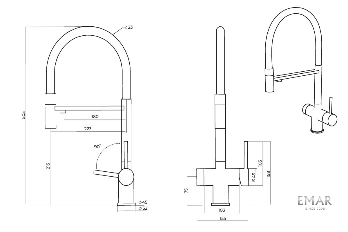 картинка Смеситель EmarЕС - 7024WHT Black 