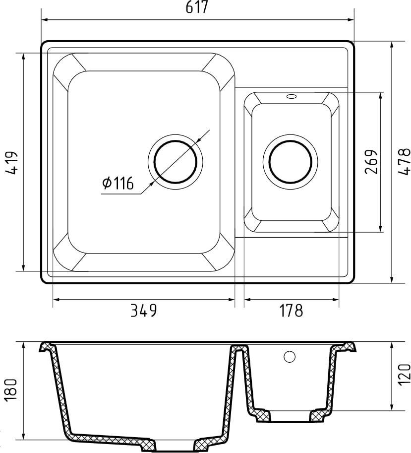 картинка Мойка для кухни Granfest-Quarz GF-Z09 серый 