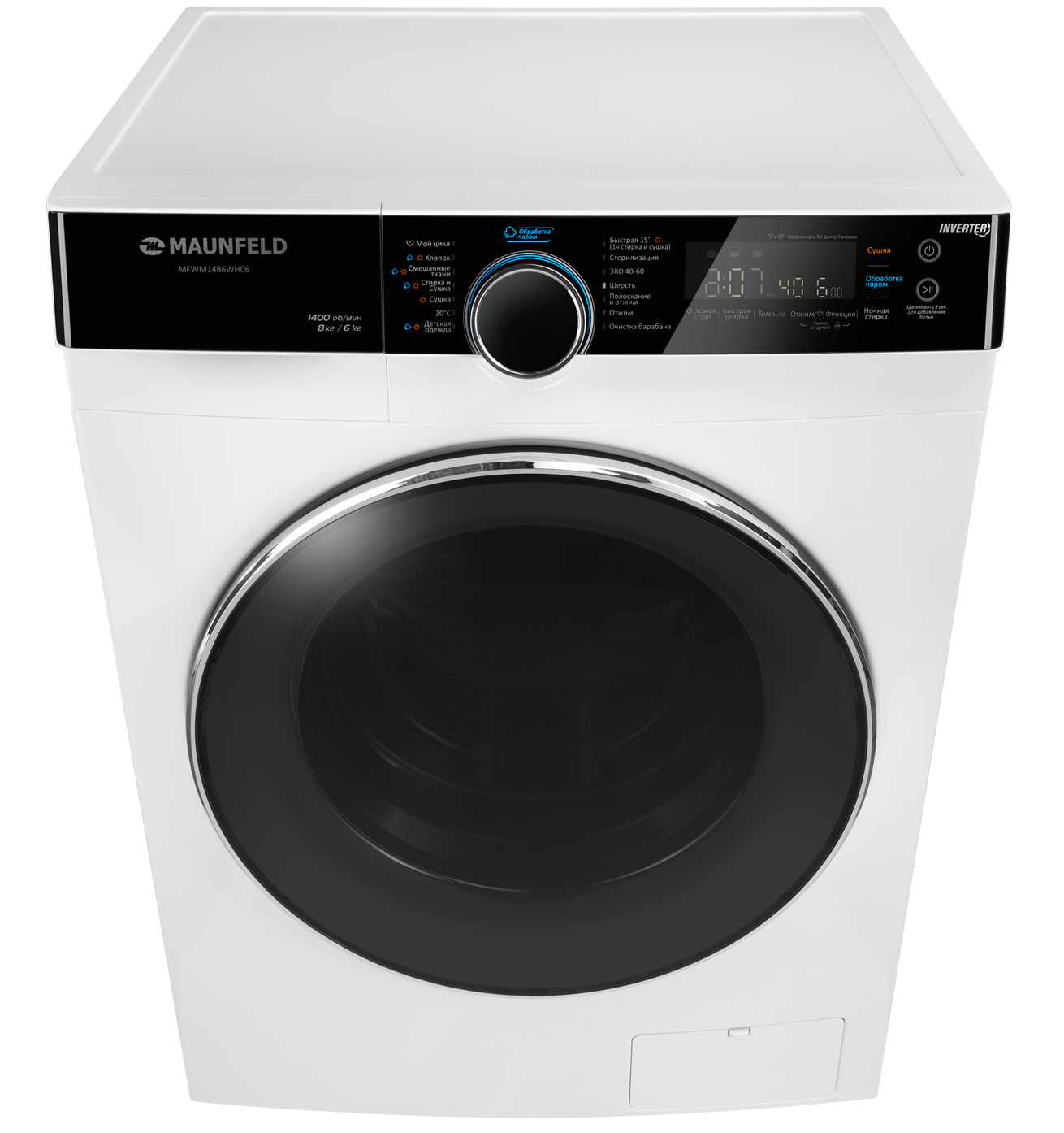 картинка Стиральная машина с сушкой инвертором и паром MAUNFELD MFWM1486WH06 