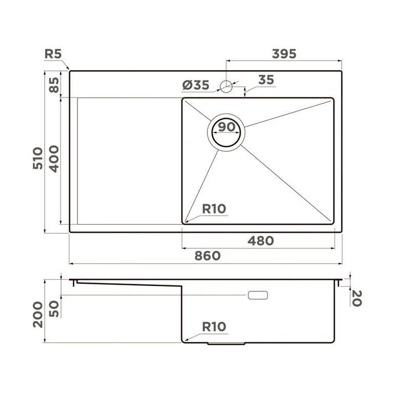 картинка Мойка Omoikiri AKISAME 86-LG-R SIDE 