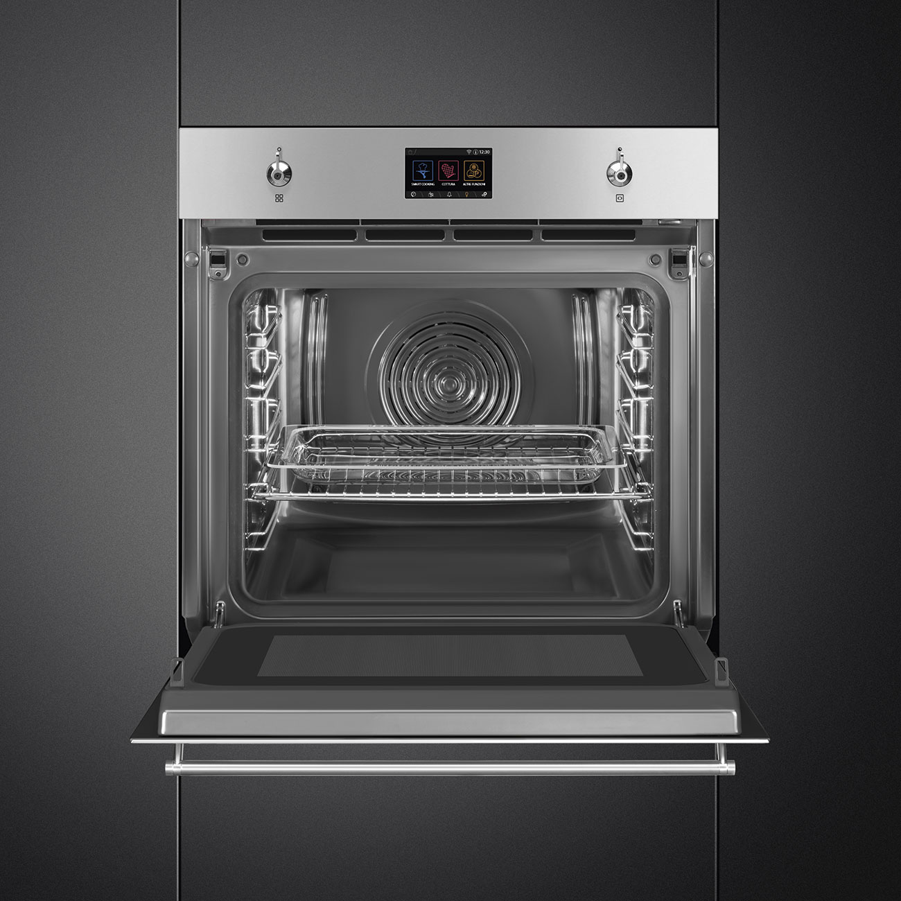картинка Электрический духовой шкаф с функцией СВЧ и пароварки Smeg SO6303APX  картинка Электрический духовой шкаф с функцией СВЧ и пароварки Smeg SO6303APX