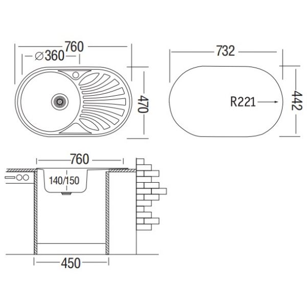 картинка Мойка для кухни Ukinox FAD 760 GT (0,6) R сатин 