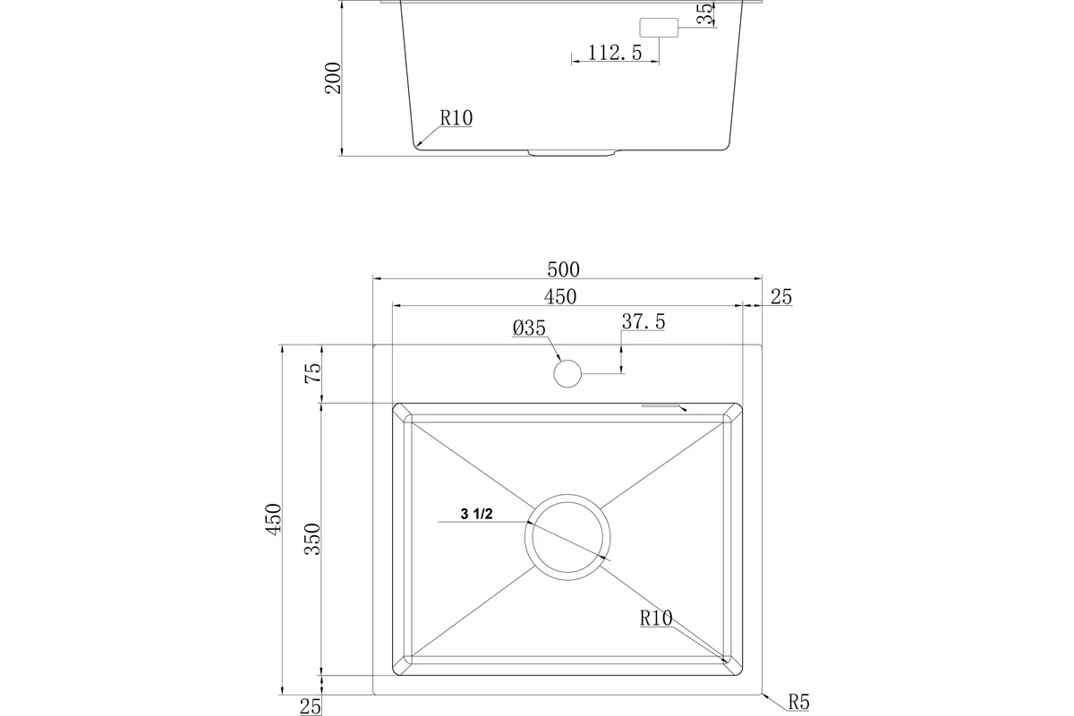 картинка Кухонная мойка Ukinox Практика PRB500.450 с выпуском 