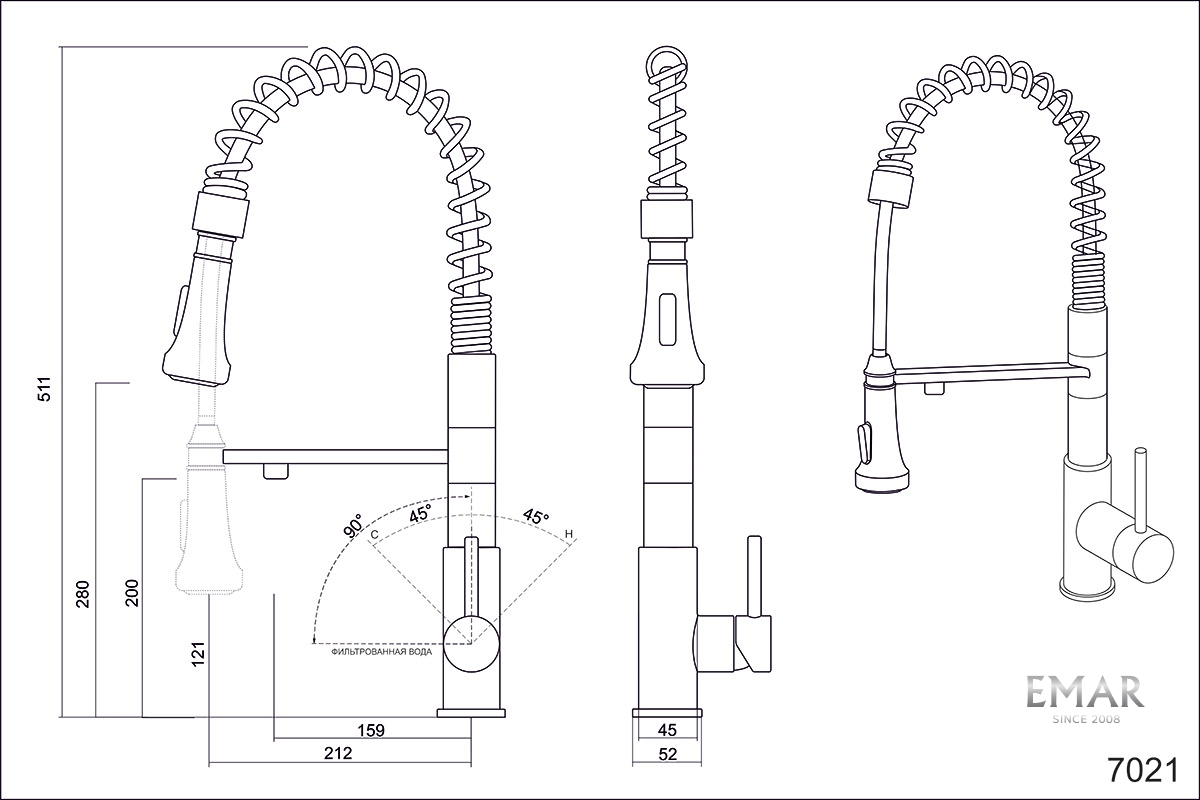 картинка Смеситель Emar ЕСВ 7021 сатин 