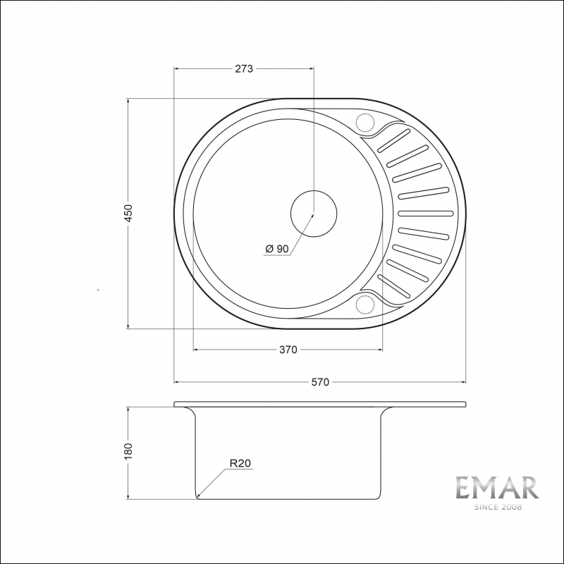 картинка Кухонная мойка Emar Steel 5745 глянец 
