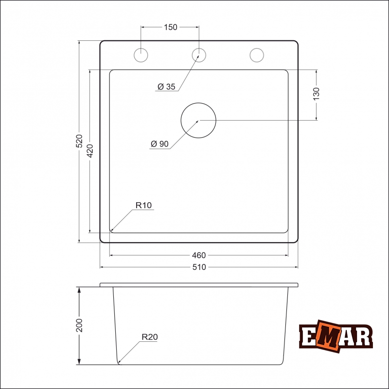картинка Мойка для кухни Emar EMQ-1510.Q 