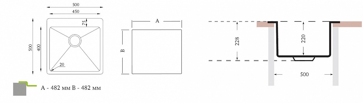 картинка Мойка для кухни Florentina ОПТИМА-500 полированная 