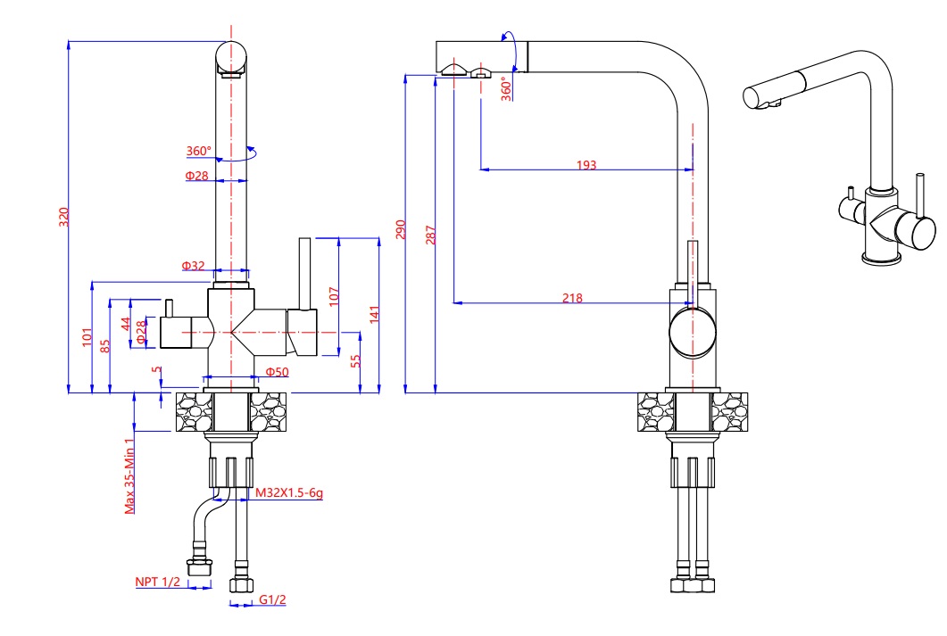 картинка Смеситель Granfest 3611 нержавеющая сталь 