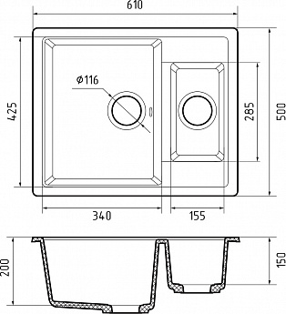 картинка Мойка для кухни Granfest QUADRO GF-Q-650L 