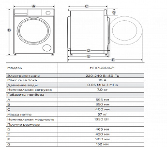 картинка Стиральная машина с паром Midea MF11712BS40/W 