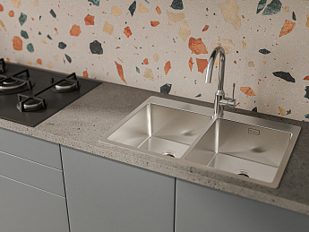 картинка Мойка для кухни Rivelato Rinox 7450 2В  картинка Мойка для кухни Rivelato Rinox 7450 2В