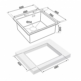 картинка Мойка для кухни Gerda GS 5045 S 4 в 1 сатин (мойка, дозатор для мыла, коландер и сифон) 