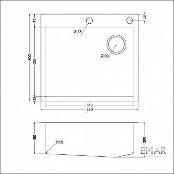 картинка Кухонная мойка Emar EMB-560(TOP) PVD Matt Gold 