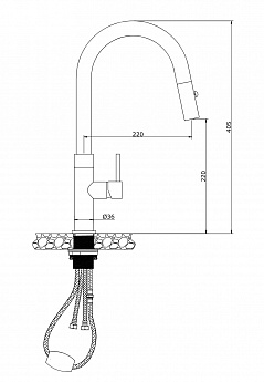 картинка Смеситель с выдвижной лейкой LONGRAN TECHNO GUNGREY LM2183 GG 