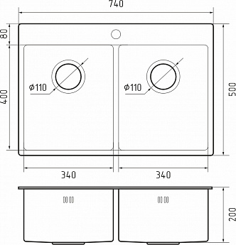 картинка Мойка для кухни Rivelato Rinox 7450 2В PVD black 